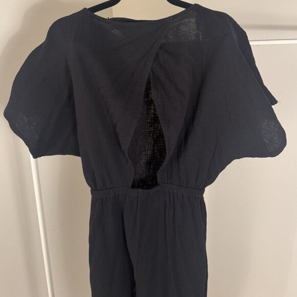 Z Supply Kahoot Black Slubbed Gauze Open Back Jumpsuit - Size S - Picture 2 of 4